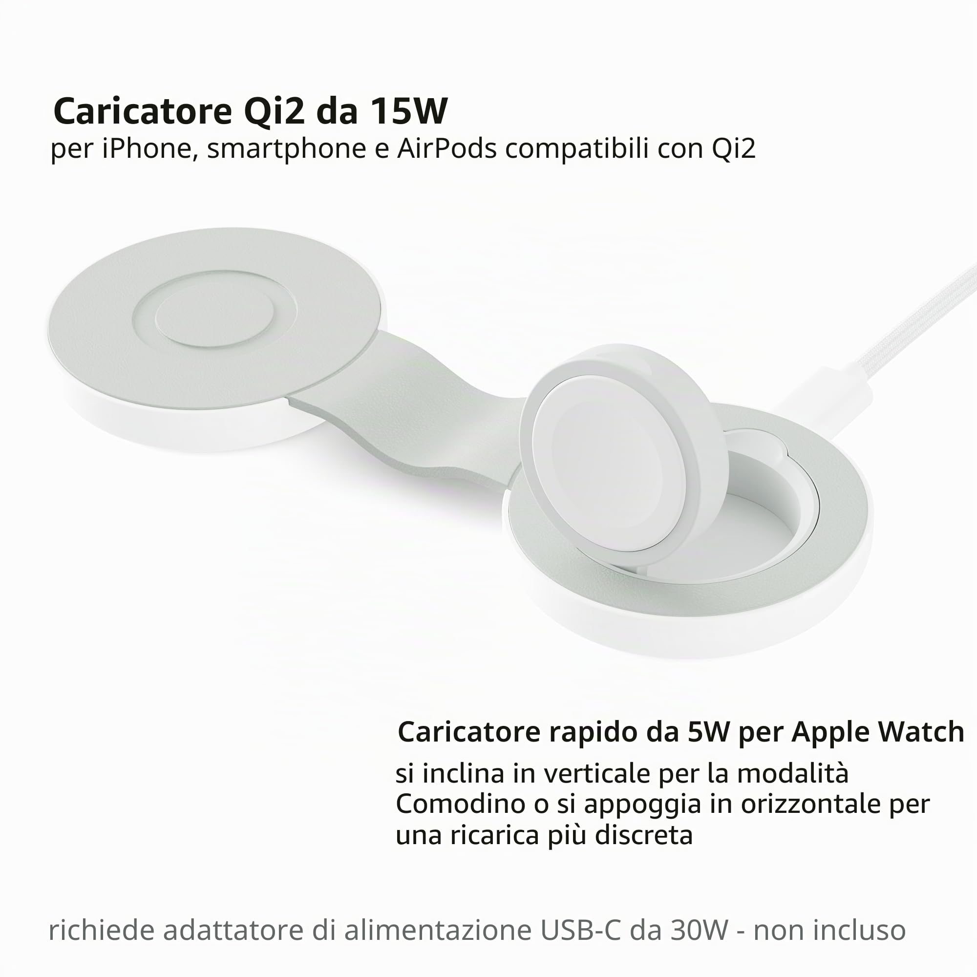 Twelve South Butterfly SE 2 in 1 Qi2 Caricabatterie da viaggio per iPhone, Airpods e Apple Watch Bianco