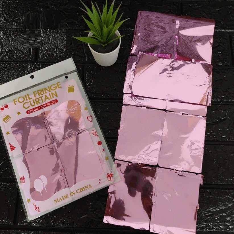 Image of AMFIN (Pack of 2) Square Foil Curtains for Birthday Decoration Photo Booth Props Backdrop Baby Shower Bachelorette Party Decoration - Pink