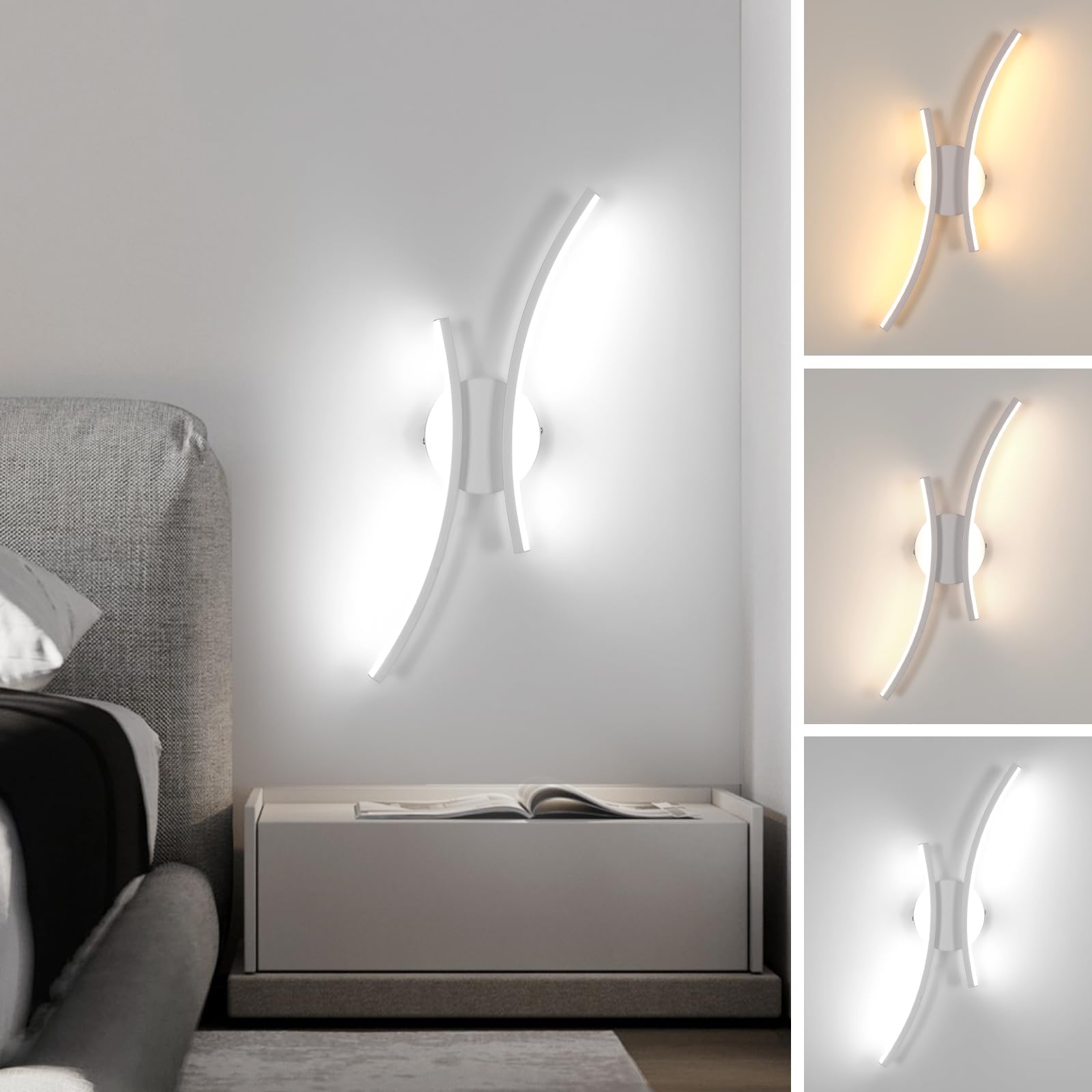 Mckalen LED Wandlampe Innen Modern, 11W 1237LM Wandleuchte LED Weiß, Dekorativ Wandbeleuchtung Flur für Schlafzimmer Korridor Wohnzimmer Treppe, 3 Farbtemperatur 3000K/4500K/6500K