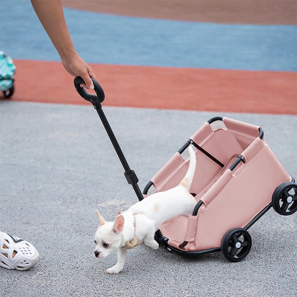 Carro de transporte para perros y gatos con asa retráctil, cochecito de viaje plegable de 4 ruedas con bolsa transportadora lavable para animales pequeños, hasta 4 kg (rosa)