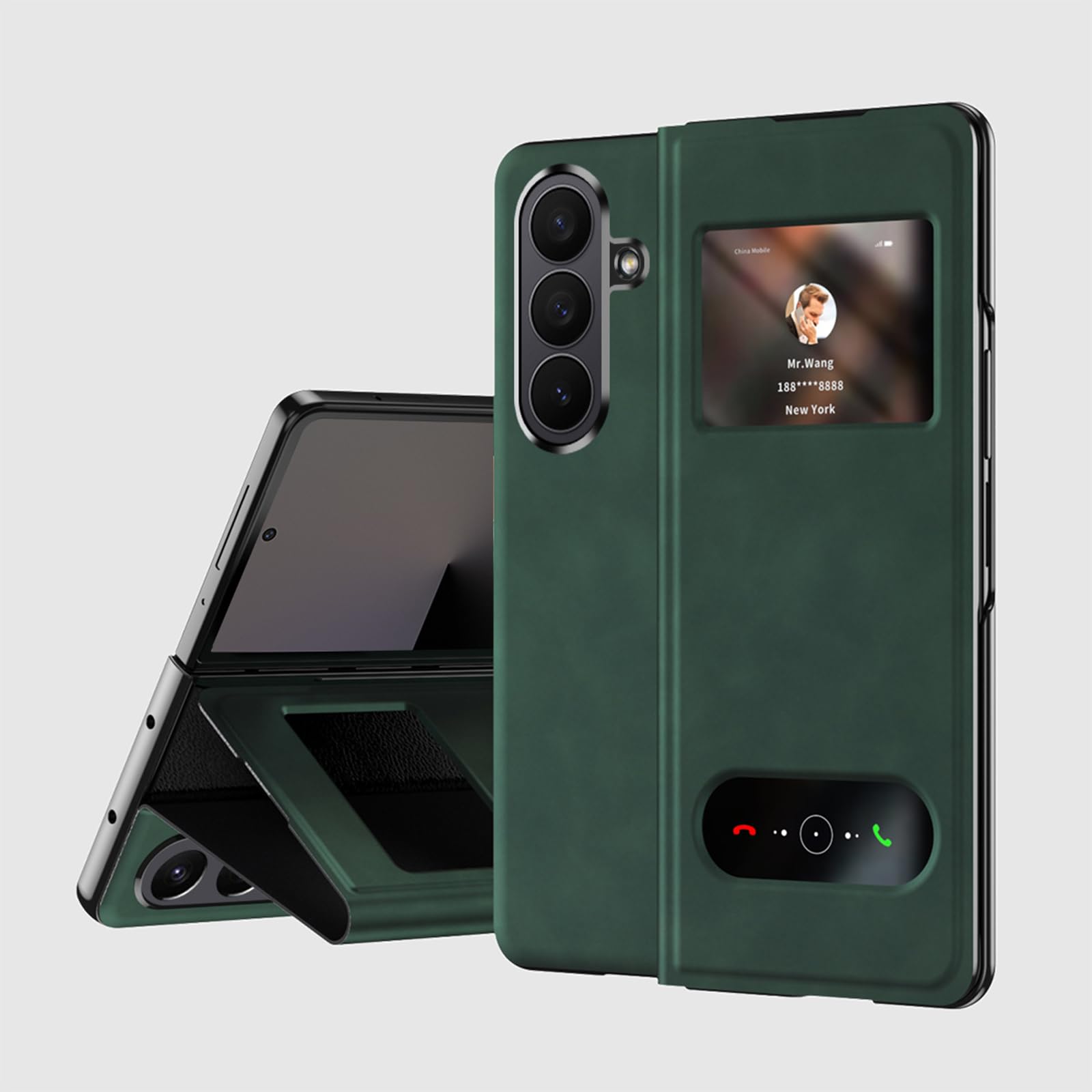 Étui en cuir compatible avec Samsung Galaxy Z Fold 8 Ultra, Smart View Window Flip Cover Protection Complète Fonction Stand Coque, Vert