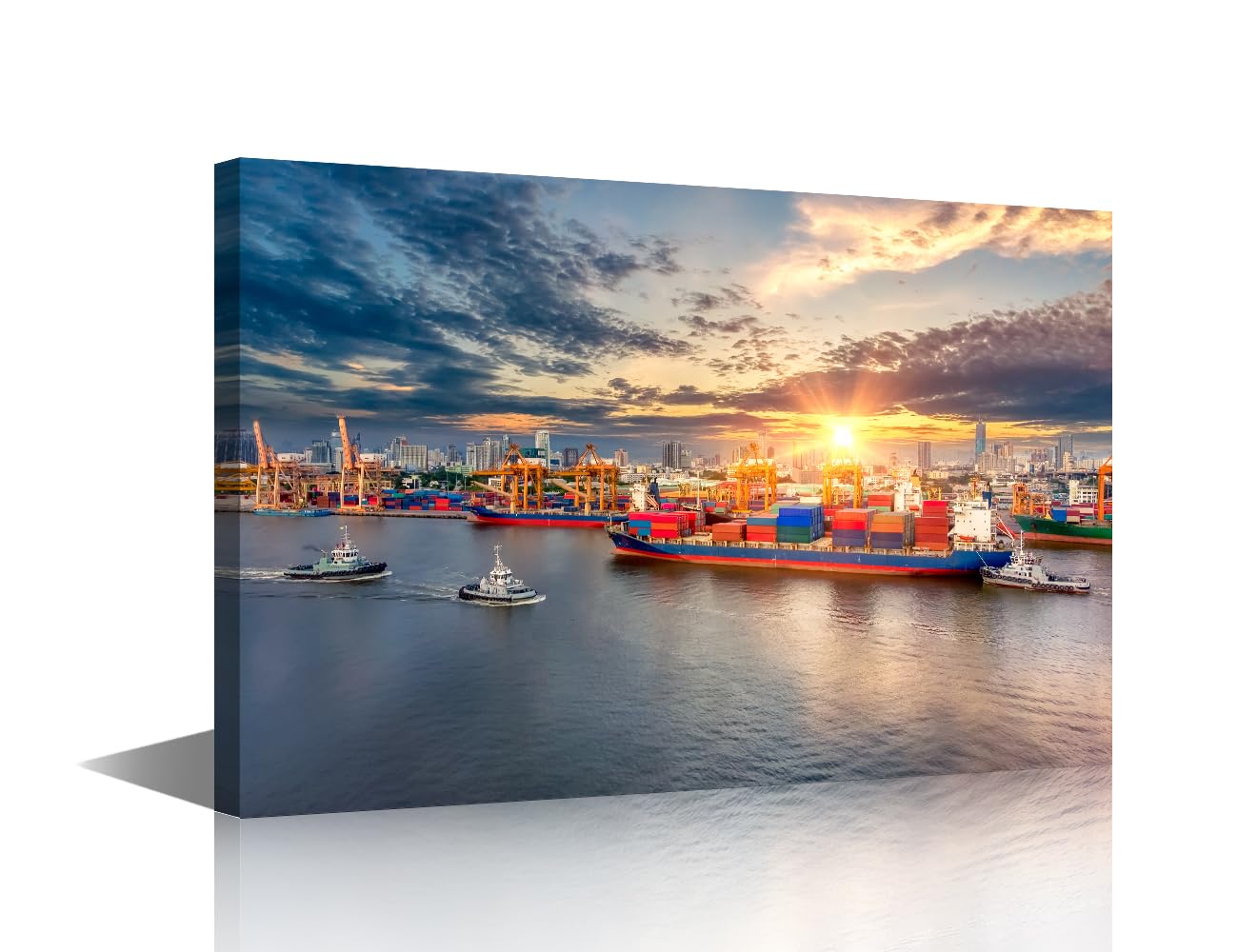TISHIRON Modern Wall Art for Living Room 1 Panels Container Ship in Import Export and Business Logistic with Sunset Posters and Prints for Living Room Bedroom Wall Decoration, 24" Wx16 H โ image 1