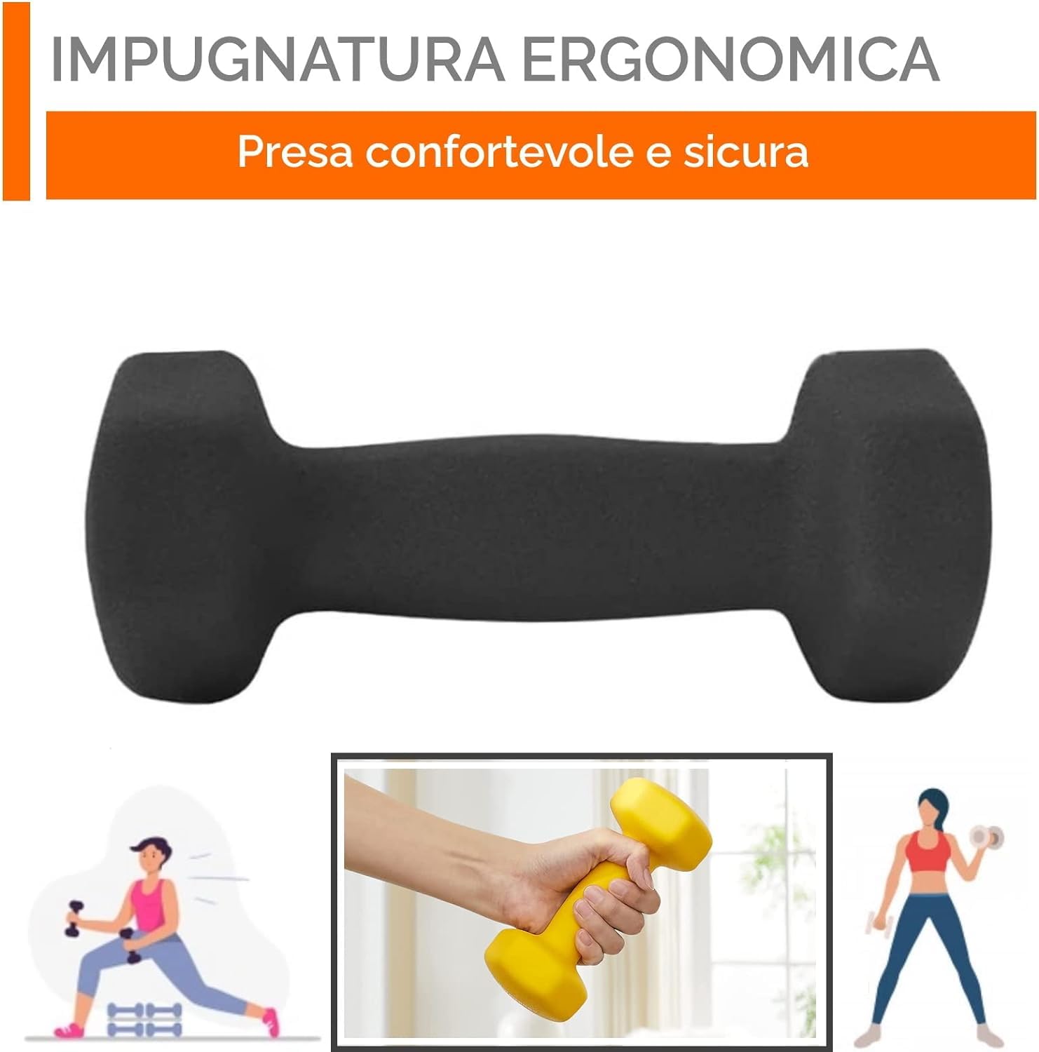Set di Manubri Esagonali 2 x 1 kg, 2 x 2 kg, 2 x 3 kg in Neoprene Pesi per Esercizi Allenamento Palestra a Casa