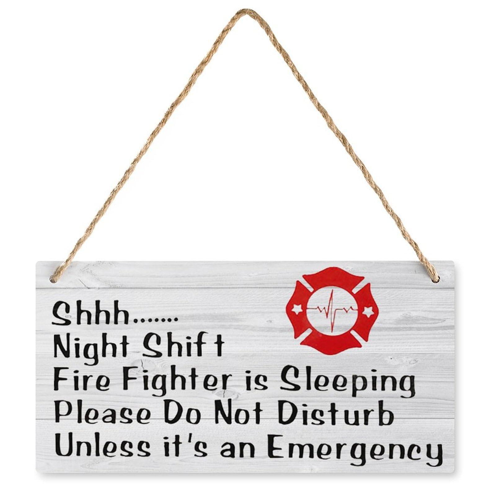 Shhh... Night Shift Fire Fighter is Sleeping Please Do Not Disturb Wooden Sign - 12X6 Inch Rustic Farmhouse Kitchen Wall Plaque, Firefighter Home Decor