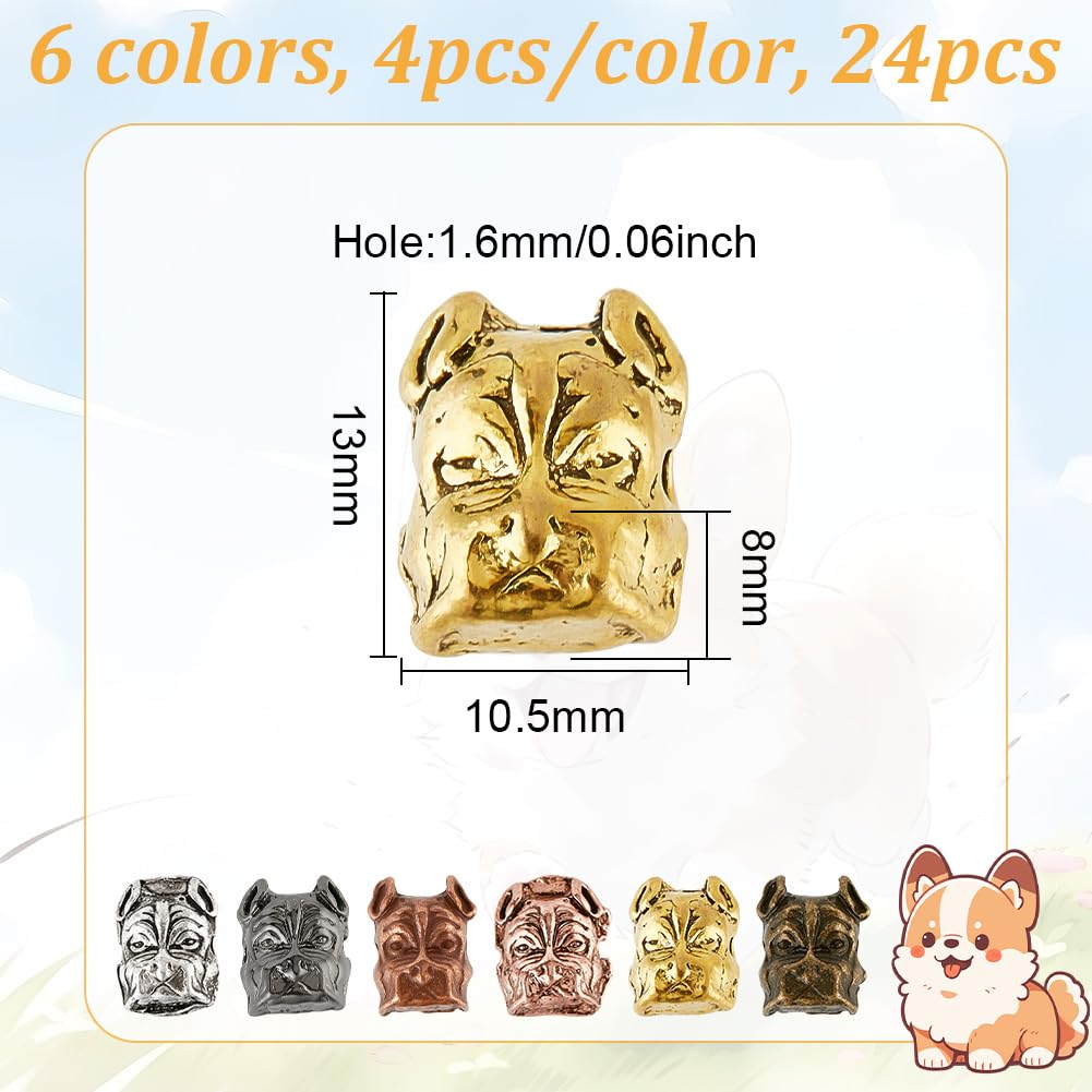 DELORIGIN 24pcs Dog Head Beads for Bracelets,6 Colors Alloy Puppy Beads 1.6mm Hole Bulldog Beads Charms Pet Head Bead Spacer Beads Antique European Charm for Bracelet Necklace Jewelry Making - Image 2
