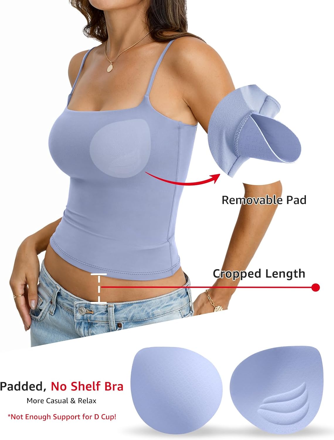 Womens Double Lined Padded Crop Cami Tops Fitted Spaghetti Strap Tank Top Summer Basic Shirt Y2K Going Out Tops - Image 3