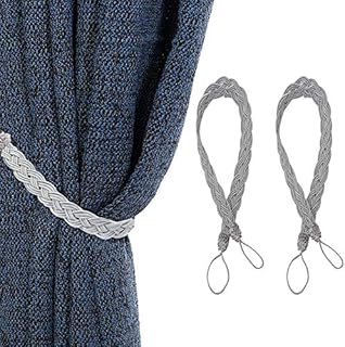 nuoshen 1 Pair Knitted Tie Backs, Braided Curtain Tiebacks Curtain Tie Rope Knitting for Home Drapes and Curtain Decor (Grey)