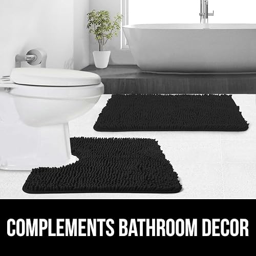 Miniatura 9 de Gorilla Grip Alfombra de baño de felpilla lanuda para base de inodoro, lavable a máquina, la microfibra se seca rápidamente, tapetes absorbentes de