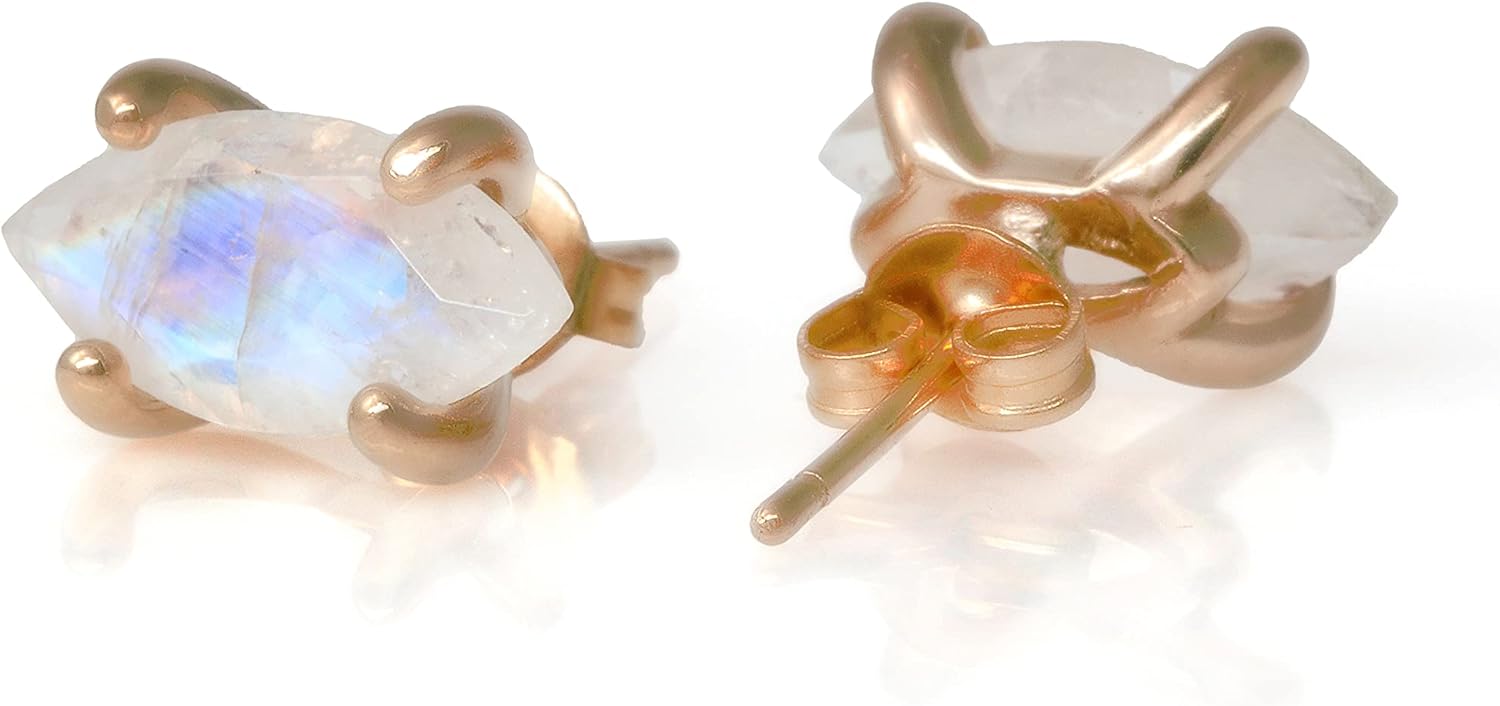 Moonstone Earrings in Gold - Cute June Birthstone Studs - Everyday Dainty Rainbow Gemstone Jewelry - Customizable Earrings for Women