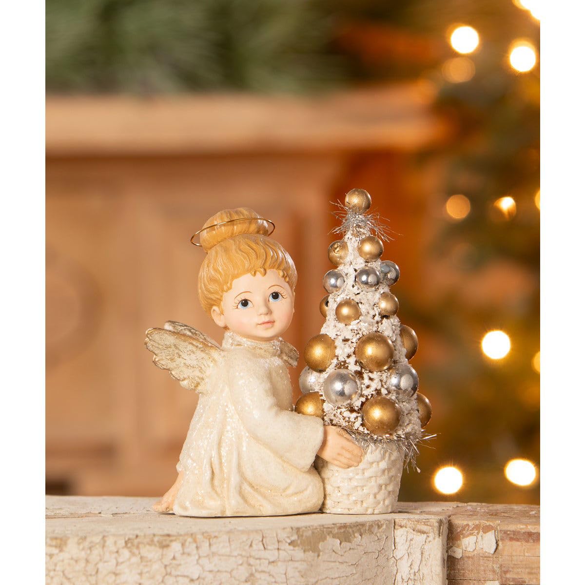 Bethany Lowe Angelic Angel with Tree 5.75" Multicolor Figurine
