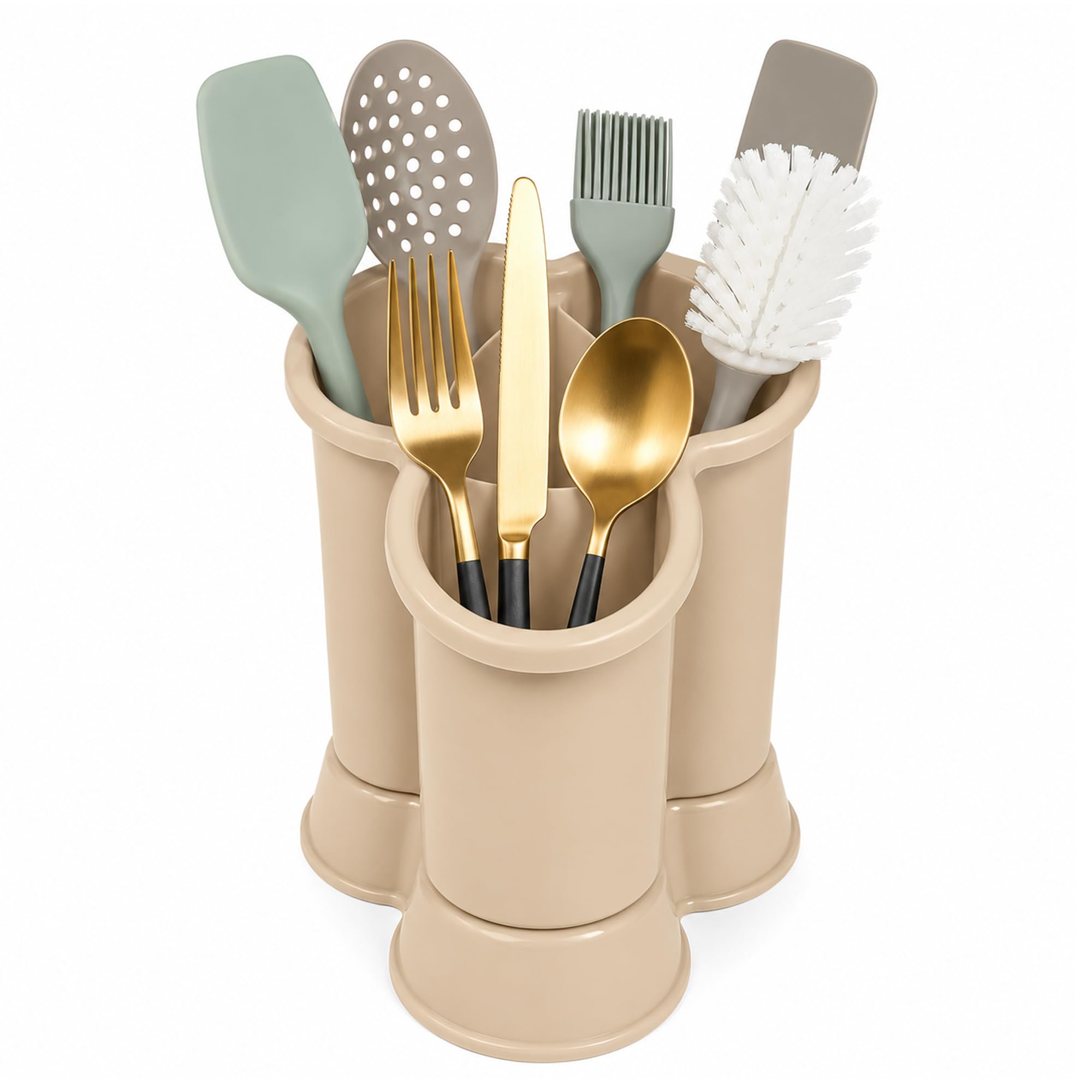 Plastific Taupe - D2 4 Compartment Cutlery Drainer Caddy | High Grade Plastic Utensil Holder For Kitchen | Cleaning Tools Organizer For Home & Kitchen (Taupe - D2)
