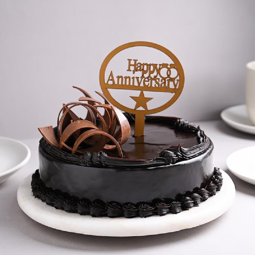 FlowerAura Delicious Silky Smooth Fresh Chocolate Truffle Cake For Anniversary With Happy Anniversary Topper Gift For Girlfriend, Boyfriend, Husband, Wife, Parents, Friends (Same Day Delivery) (0.5Kg)