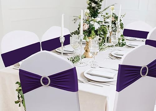 Miniatura 10 de Paquete de 50 bandas de silla verde esmeralda para fundas de sillas, bandas elásticas universales para sillas con hebilla deslizante para decoración