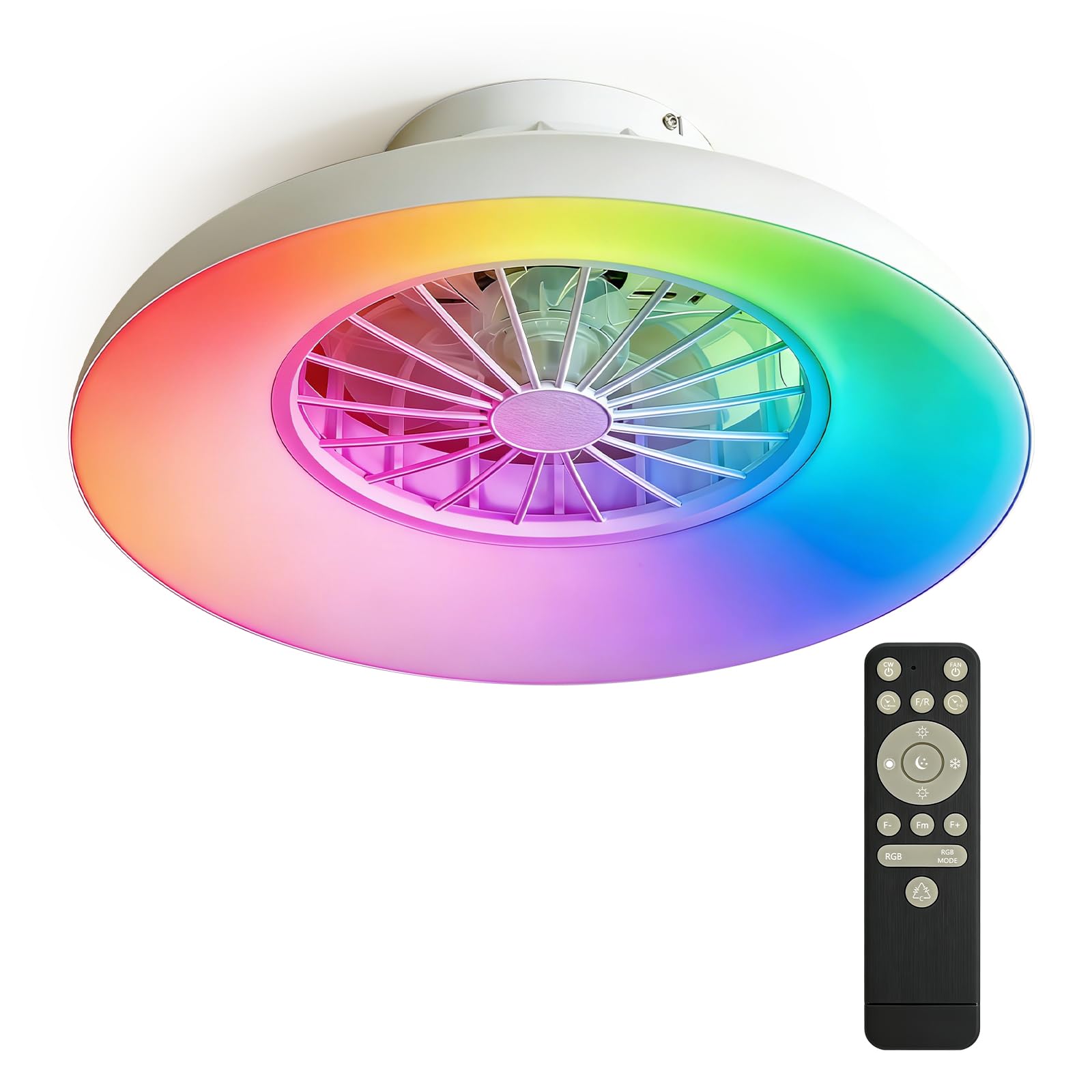 Maxled, Light is Led! LED Ceiling Fan with Light White Dimmable 10%-100% RGB & 3CCT 3500K-6500K 2600LM 15W DC Motor 5 Speeds Forward/Reverse Timer Remote Control Ceiling Light Fixture