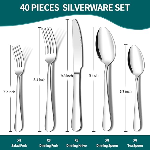 Miniatura 2 de Silverware Set ENLOY 40 Pieces Stainless Steel Flatware Set Kitchen Utensil Set Cutlery Tableware for Home and Restaurant Service for 8 Dinner