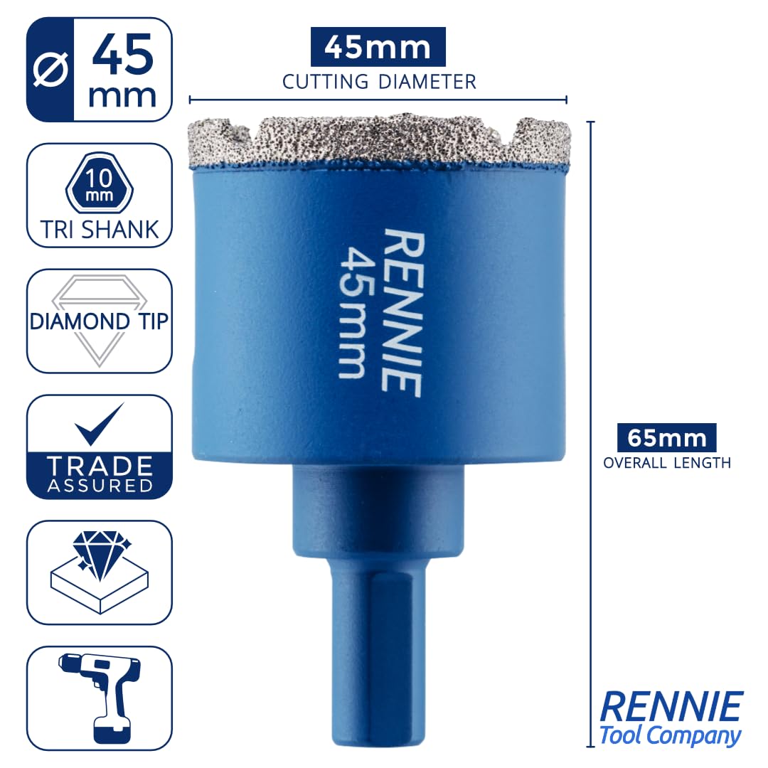 45mm Diamond Hole Saw Drill Bit With Tri Shank For Porcelain Tiles Ceramic Slate Stone Granite Marble Glass. Diamond Core Holesaw/Hole Cutter - Image 3