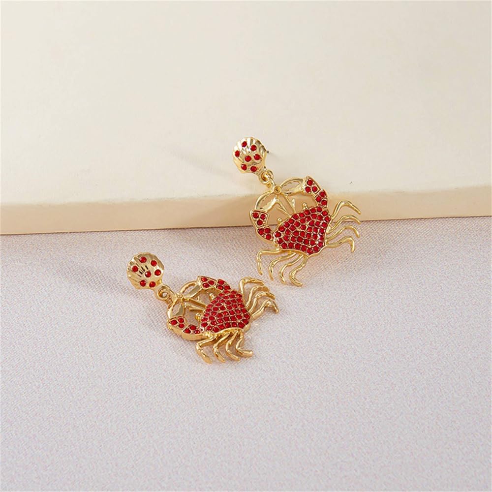 Cute Little Crab Dangle Statement Earrings Gold-Tone Plated Dainty Ocean Shell Animal Cubic Zirconia Crystal Drop Stud Hypoallergenic Earring Summer Beach Party Vacation Fashion Jewelry for Women Daughter - Image 5
