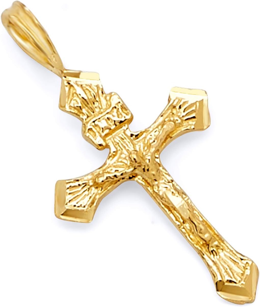 14k REAL Yellow Gold Religious Crucifix Jesus Cross Charm Pendant