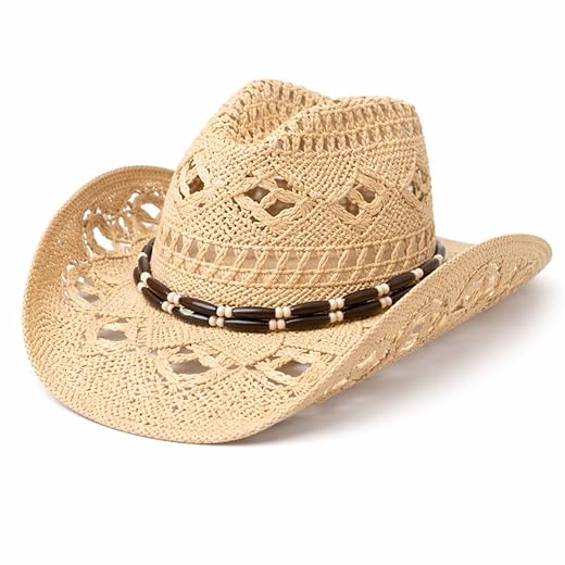 Chapéu Cowboy Boiadeiro Feminino Masculino Palha Sitética Miçanga Country Cowgirl Praia Moda Virginia