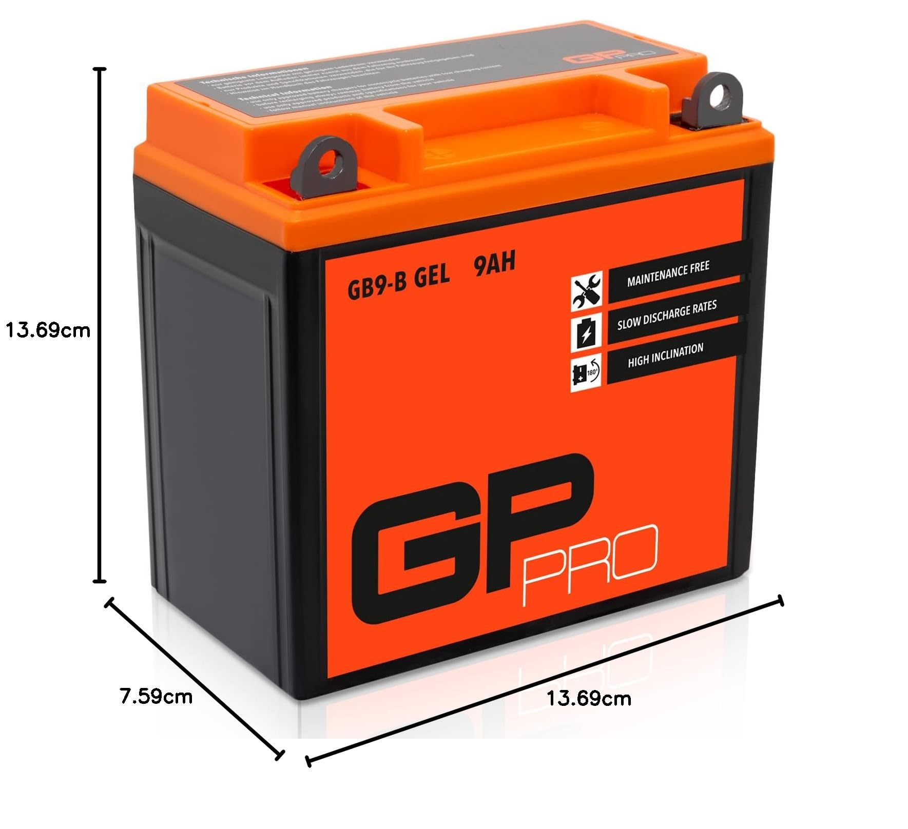 GP-PRO Akumulator rozruchowy GB9-B 12V 9Ah GEL (kompatybilny z YB9-B / 50914) (bezobsługowy/uszczelniony) akumulator motocyklowy