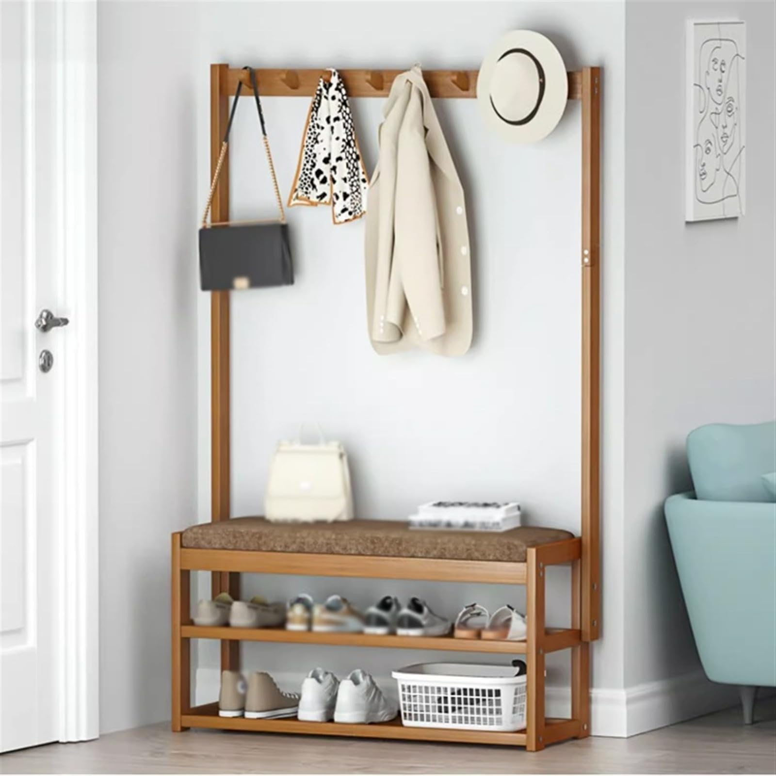 Zapatero Perchero Banco de Zapatos, Banco de Almacenamiento de Zapatos con Asiento Acolchado, árbol de Pasillo 3 en 1, Estante Organizador de Zapatos for Entrada Mostrar Estante(60cm)