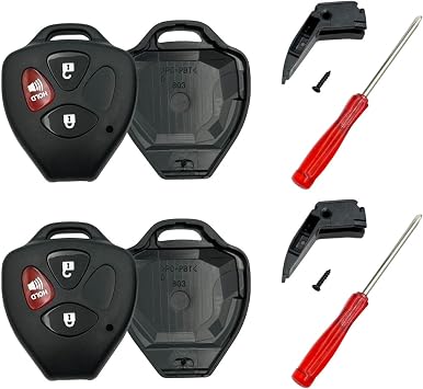 Key Fob Shell Case Replacement for 3 Button Toyota,Key Fob Cover with Screwdriver,Compatible for 2006-2018 Toyota 4Runner Corolla Matrix RAV4 Venza Yaris Scion iQ tC xB Key fob 3Button-2Pcs