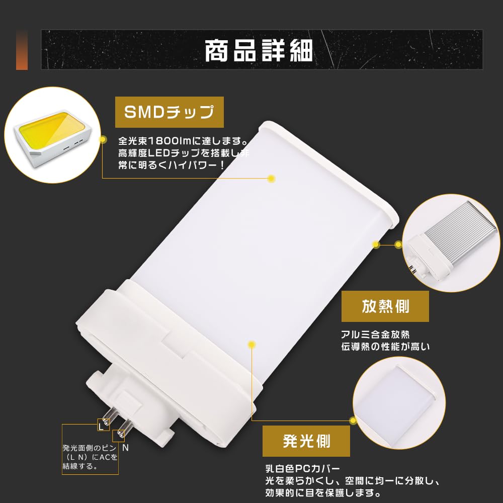 Amazon | FML18 LED ツイン蛍光灯 GX10q 電球色 昼白色 昼光色 18形