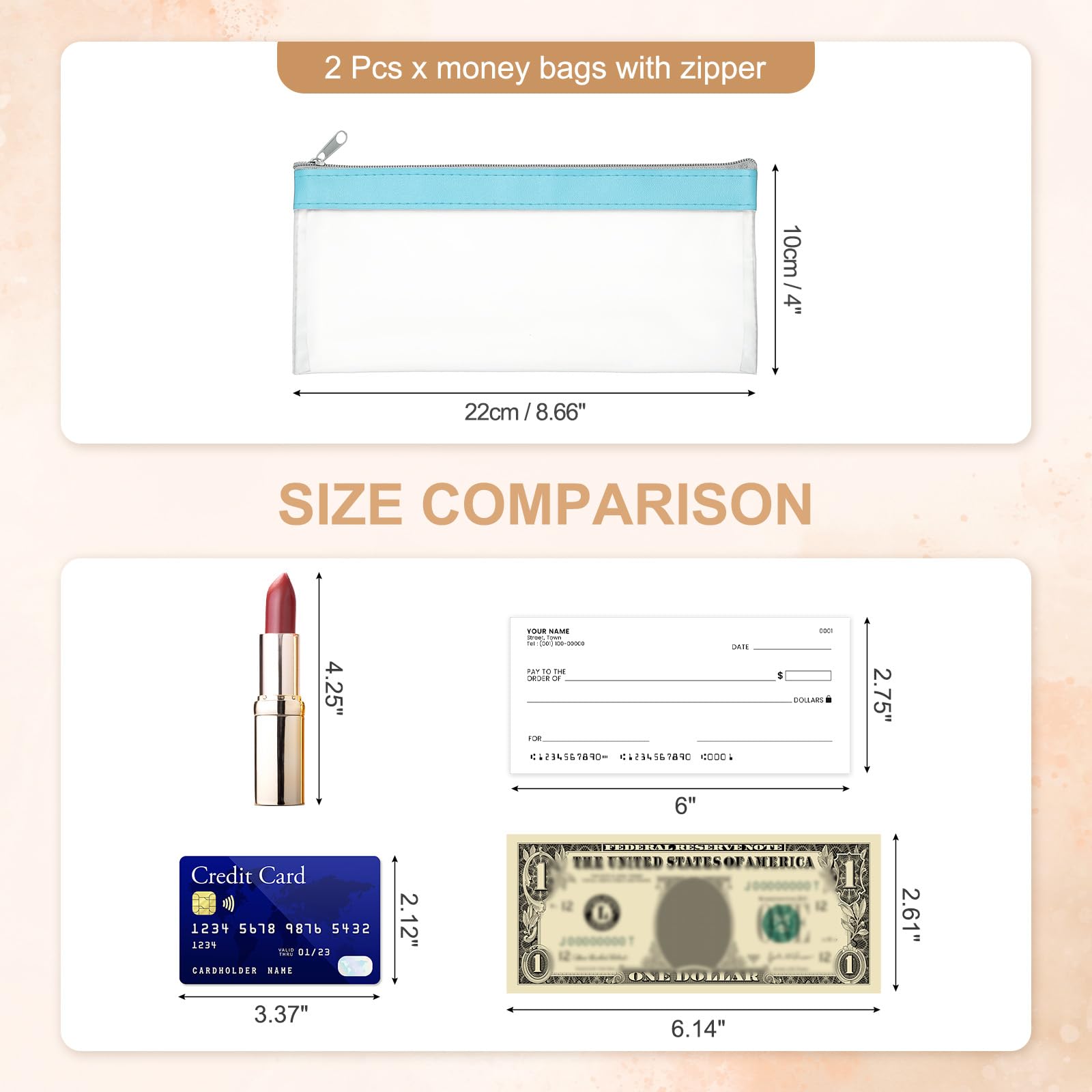 PATIKIL 8.7x3.9 Inch Money Bags with Zipper - Image 2