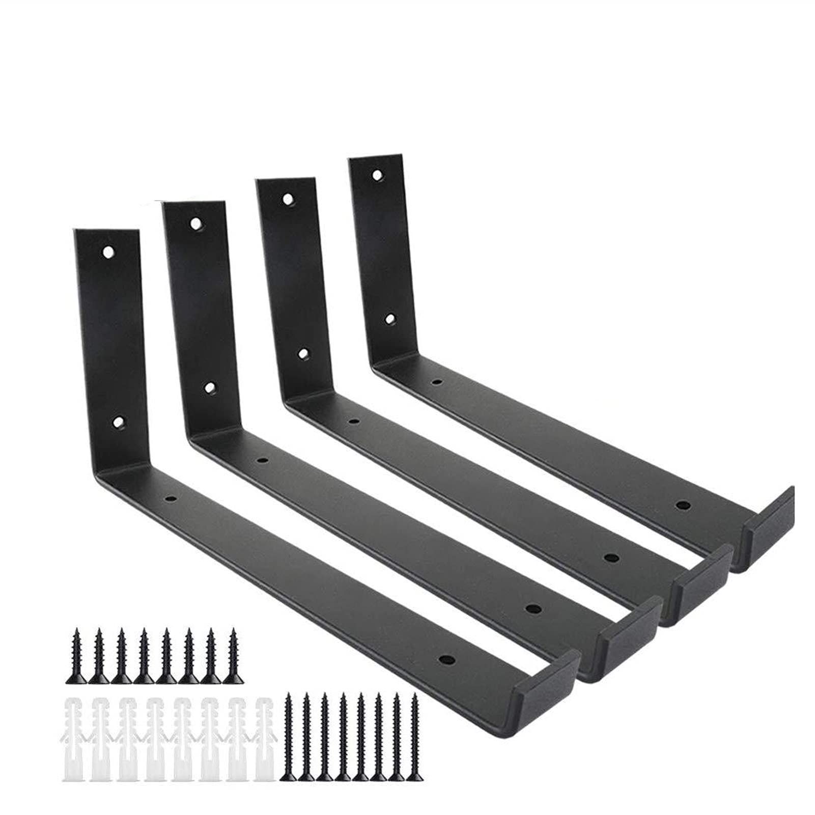 Shelf Brackets ，12 Inch 4PCS Heavy Duty Frosted Black Wall Bracket for Floating Shelves Rustic Iron Metal Shelf Bracket for DIY