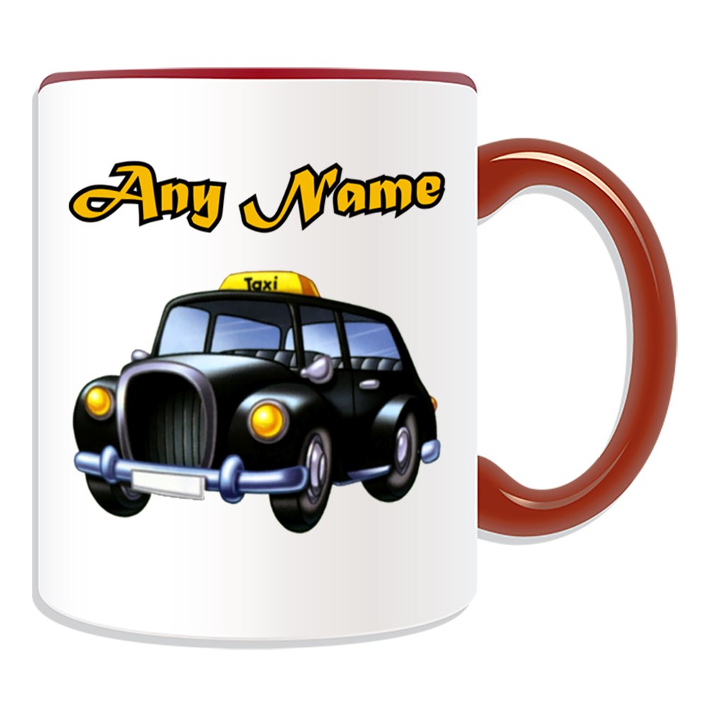 Unigift Red Personalised Gift - Black Cab Mug (Transport Design Theme, Colour Options) - Any Name/Message On Your Unique - London Taxi Hackney Carriage Hack Vehicle Automobile Remise Driver Taxicab Public Hire