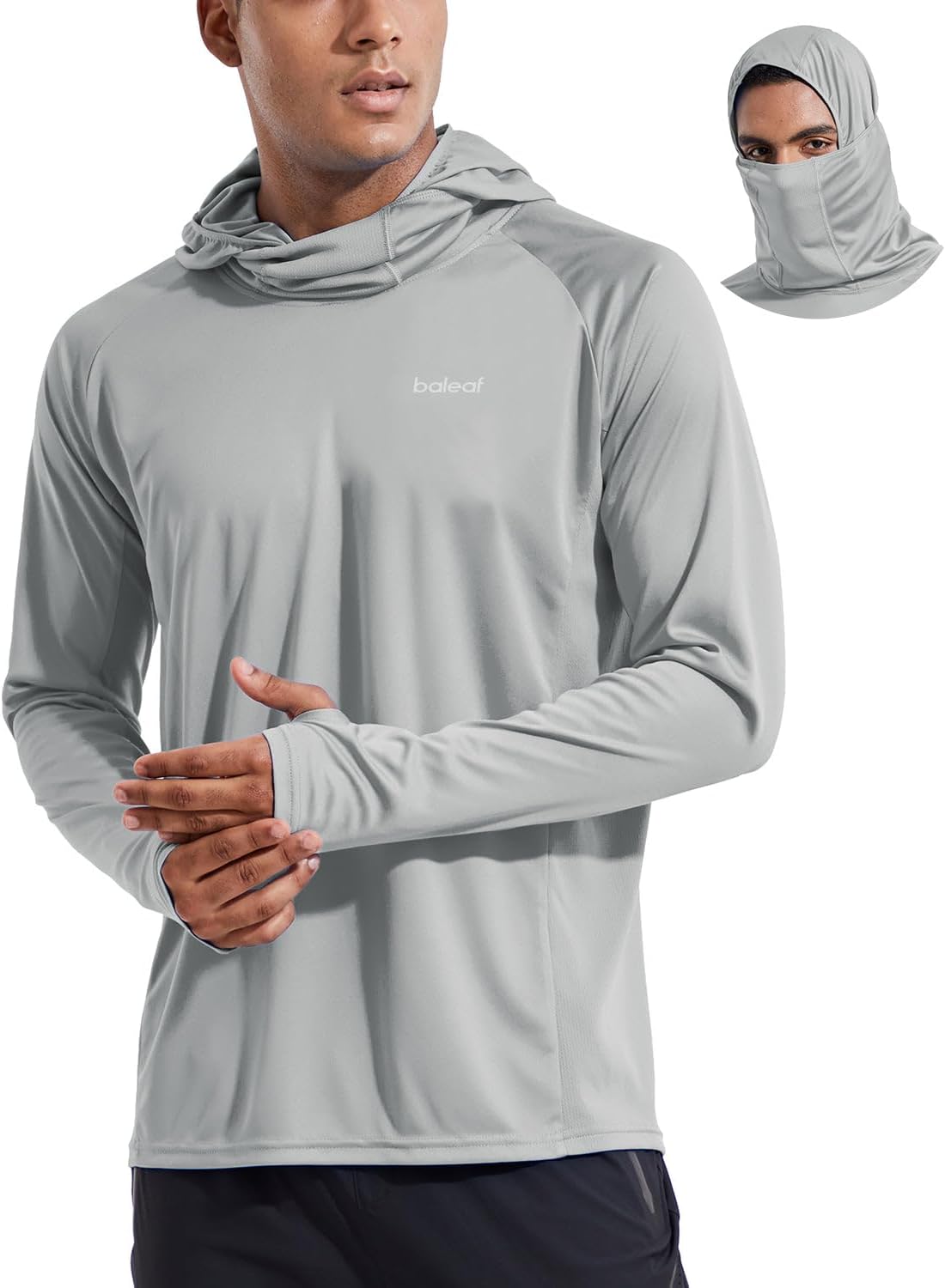 baleaf Men's Sun Protection Hoodie Shirt UPF 50+ Long Sleeve UV SPF T-Shirts with Mask Rash Guard Fishing Lightweight