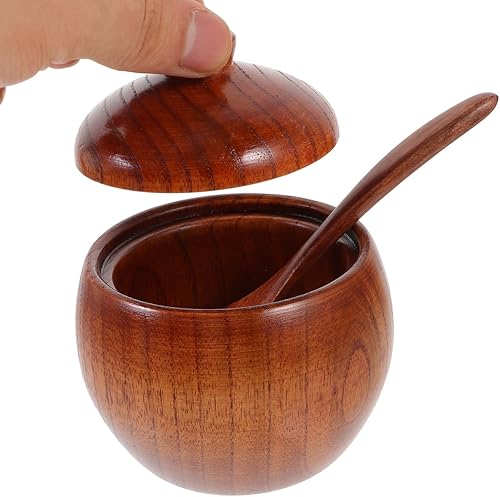 Miniatura 4 de Zerodeko 2 juegos de tarro de tallado de madera salero con tapa tarro con tapa recipientes recipiente de sal con botellas vacías tarro de