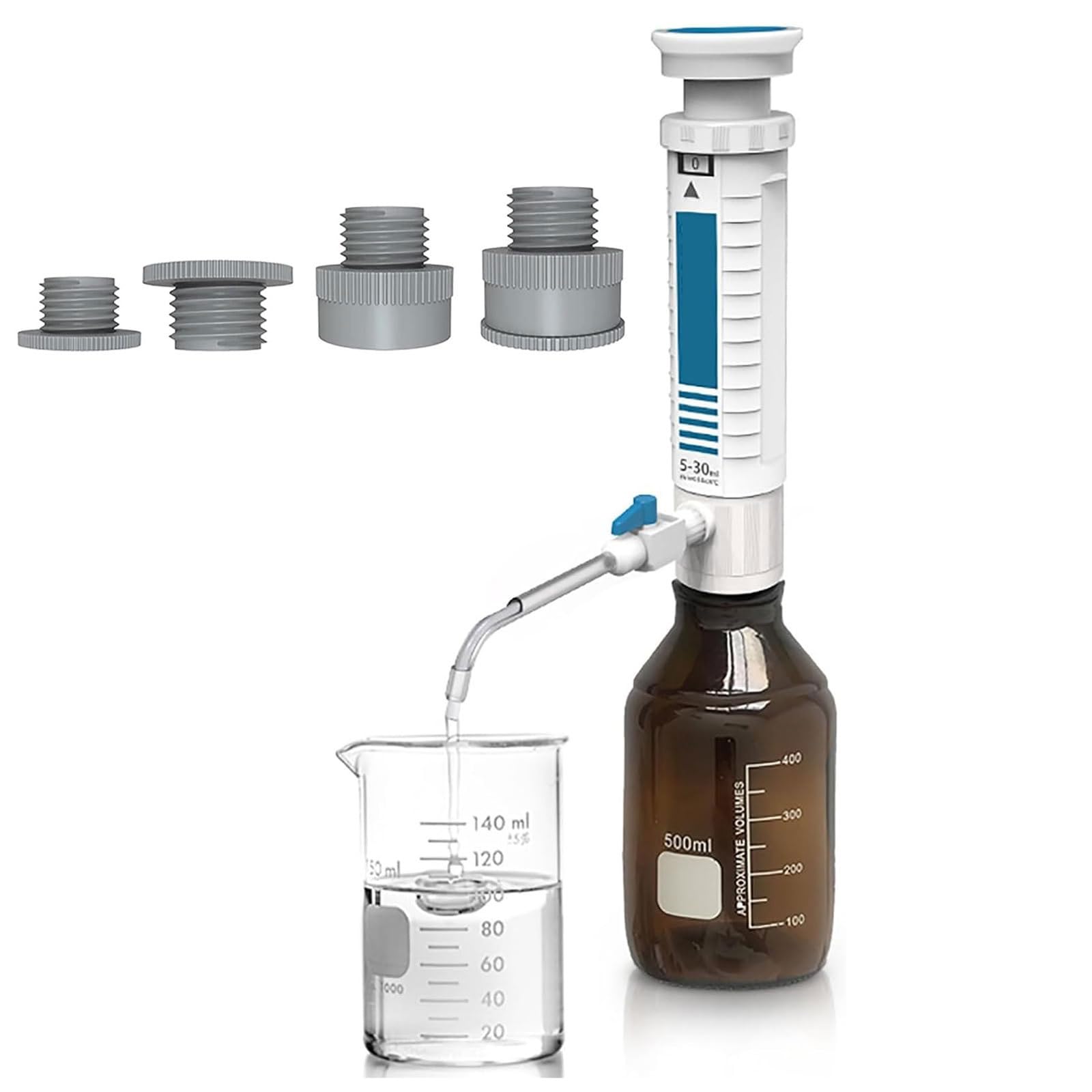 Flüssigkeitsspender Labor Bottle Top Dispenser mit digitalem Fenster und Adaptern, genaue Gangeinstellung und Rückstauventil-Design für Labor und Fabrik
