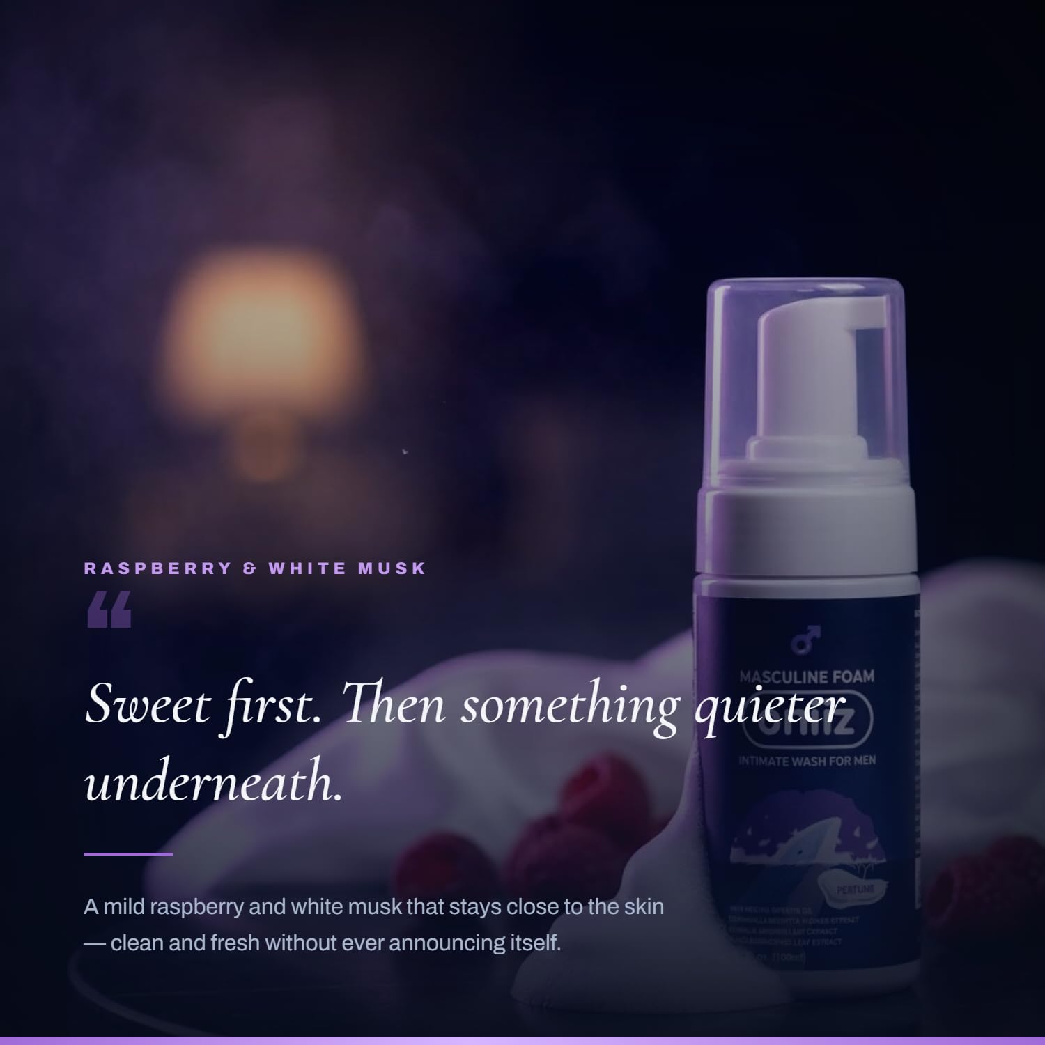 Sapone intimo da uomo, naturale con pH equilibrato, controllo degli odori e prurito, aromi di tè verde e menta, tonka e ambra, lampone e muschio bianco, pulizia intima delicata per uomini