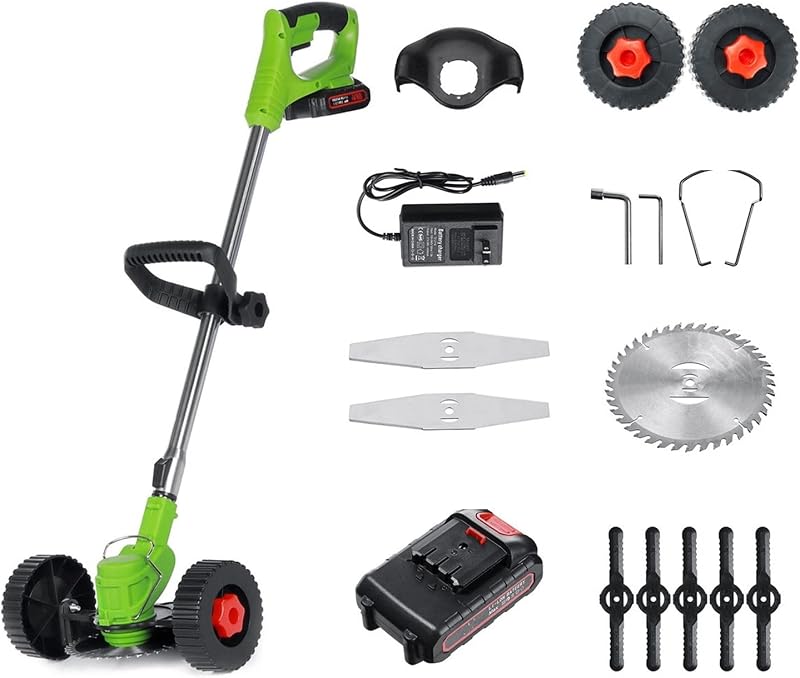 Hedge Cutter, 1800 W 21 V Cordless Electric Grass Trimmer Lawn Mowers Brush Adjustable Length Cutter Garden Pruning Tool (1 Battery)