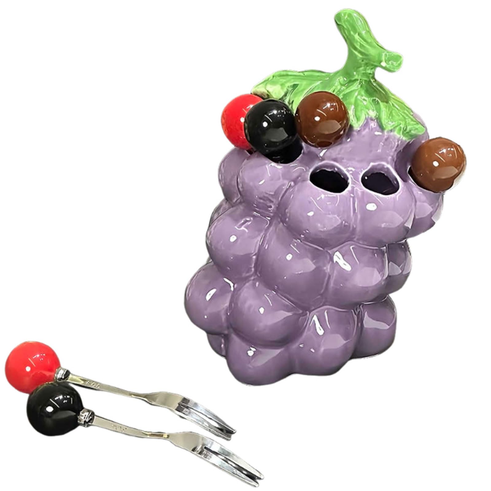 Fourchettes à Fruits fourchettes à Salade en Acier Inoxydable avec Organisateur en céramique en Forme de Raisin, Utilisation répétée de fourchettes à Fruits pour décorer