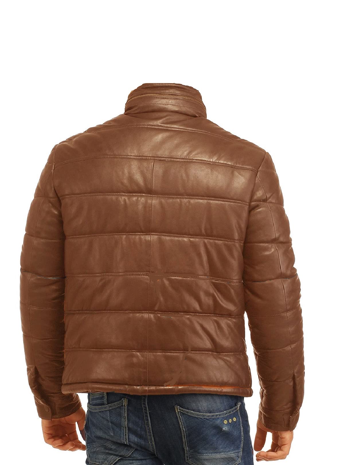 Chaqueta de cuero negra para hombre, estilo acolchado, estilo vintage, motero, motocicleta, auténtico, Cafe Racer, Marrón - Chaqueta de Cuero Puffer, XL