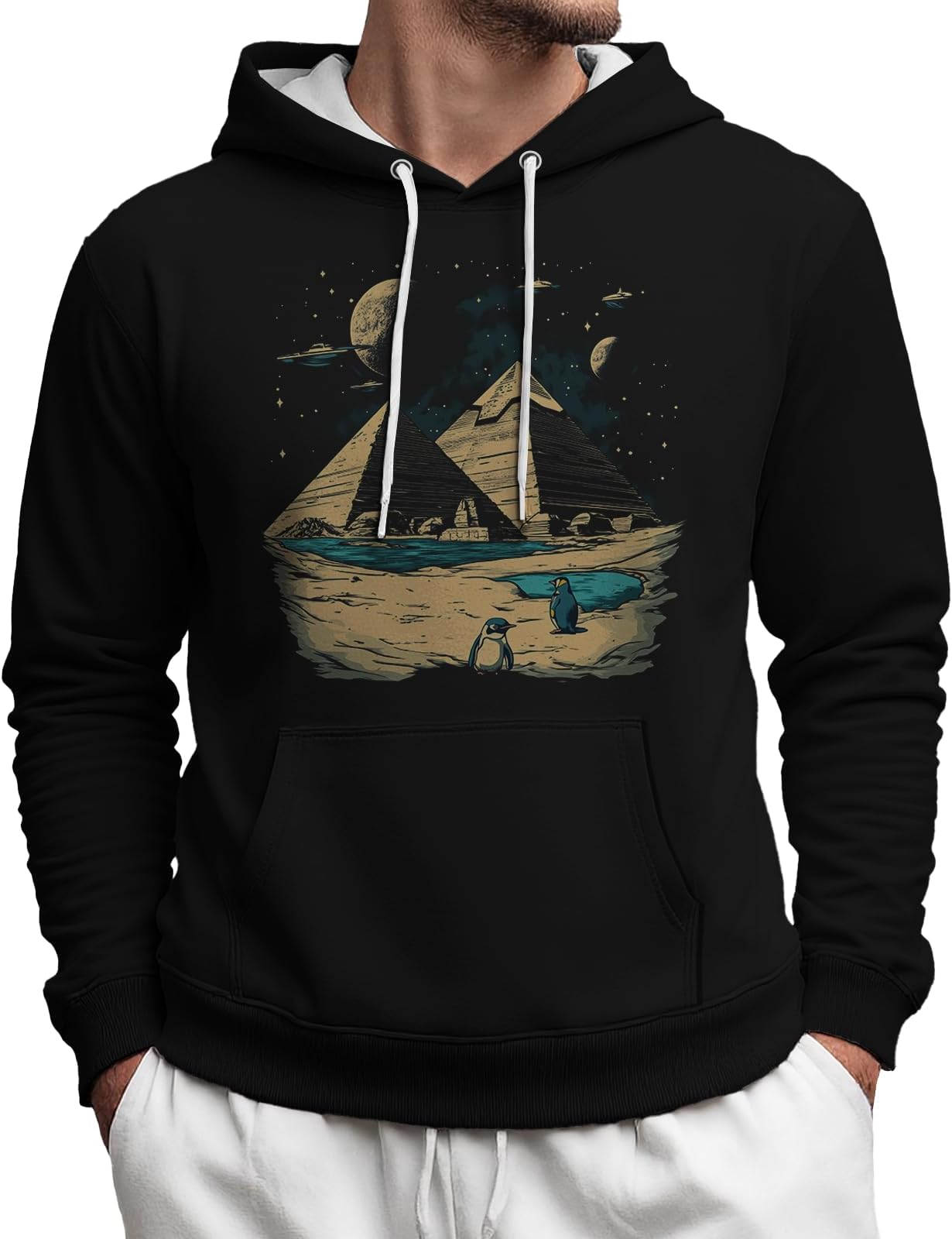 domirica Graphic Hoodies for Men Drawstring Hooded Sweatshirts Long Sleeve Casual Athletic Pullover Trendy Outfit