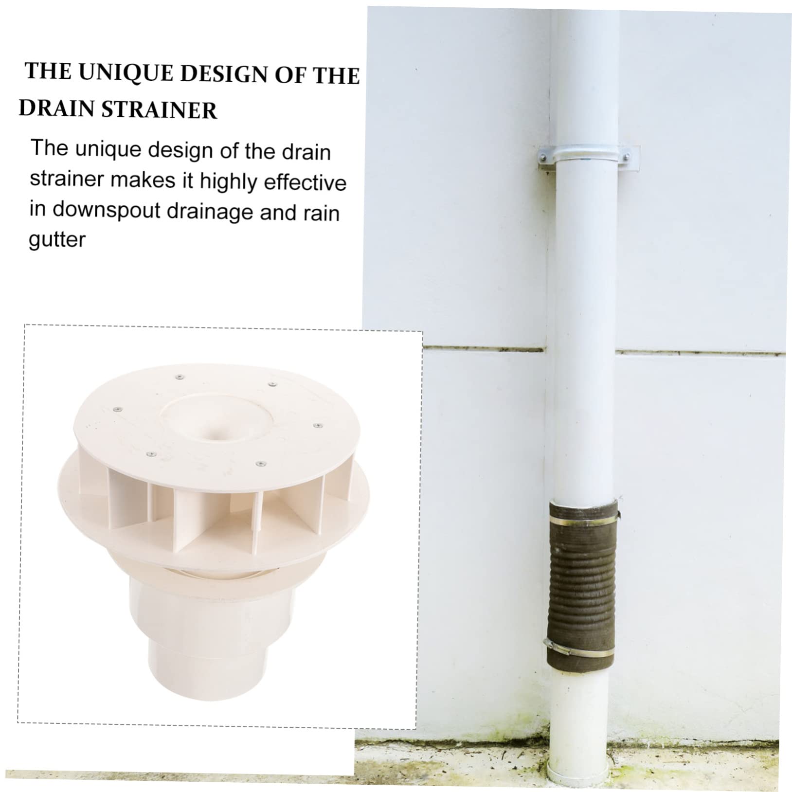 VILLCASE Filtro Colador de Bajante de Canalón de Lluvia Blanco de Pvc Principio de Sifón para Desagüe en Montaje en Techo o Pared Lateral