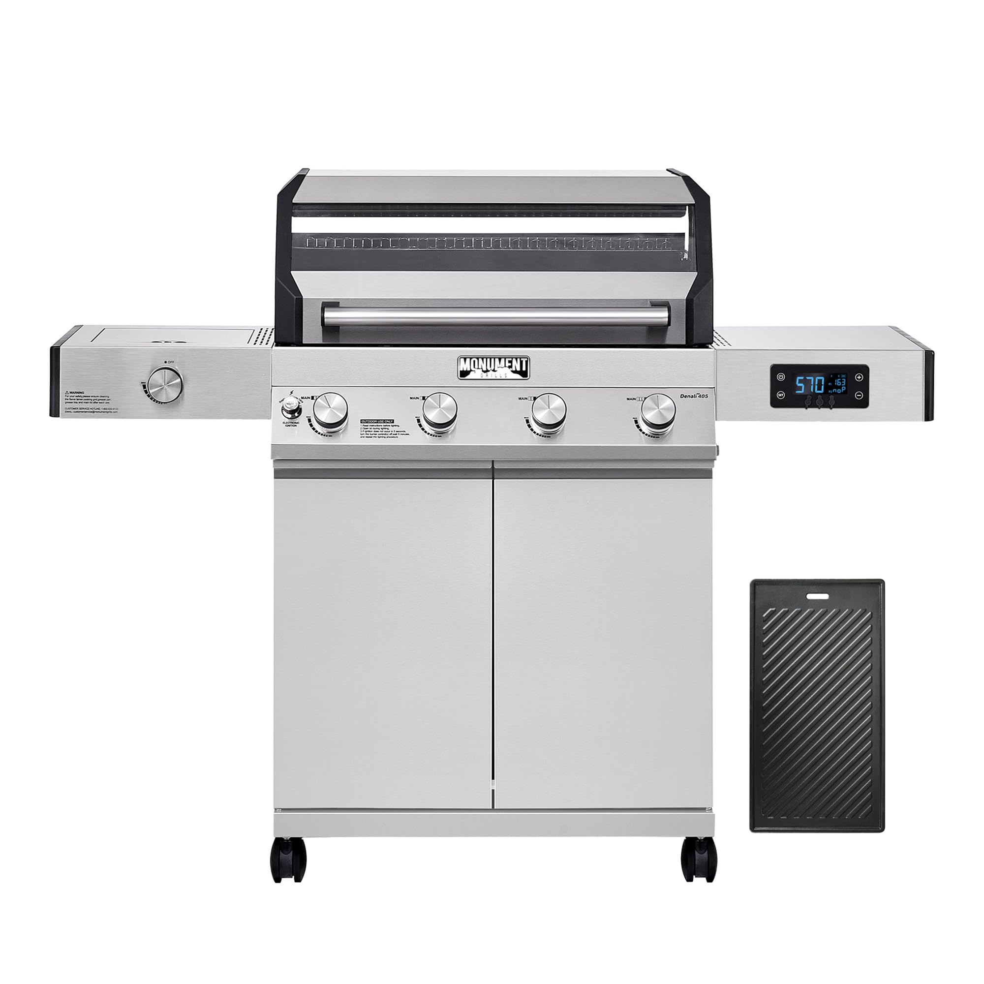 Monument Grills Denali Series, Denali 405 4-Burner Liquid Propane Gas Smart BBQ Grill Stainless Steel with Cooking Plate(2 items)