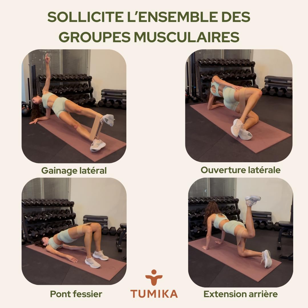 Tumika Bande Élastique Musculation Coffret 2 ou 3 Bandes Résistance Premium Renforcement Pilates Fitness Antidérapantes