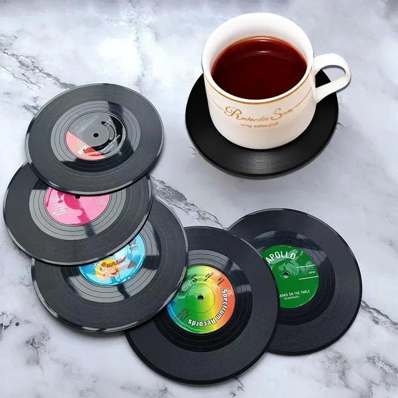 Posavasos retro negro para bebidas con CD para disco, resistentes al calor, antideslizantes, accesorios de oficina en casa, regalos (3 unidades, al