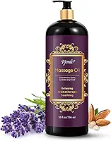 Pjordo Óleo de massagem de lavanda para aromaterapia, 295 ml, óleo de massagem relaxante para terapia de massagem com semente de uva, amêndoa doce e jojoba, óleos de qualidade de spa para calmante