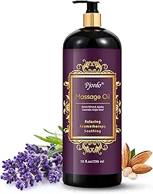 Pjordo Óleo de massagem de lavanda para aromaterapia, 295 ml, óleo de massagem relaxante para terapia de massagem com semente de uva, amêndoa doce e jojoba, óleos de qualidade de spa para calmante