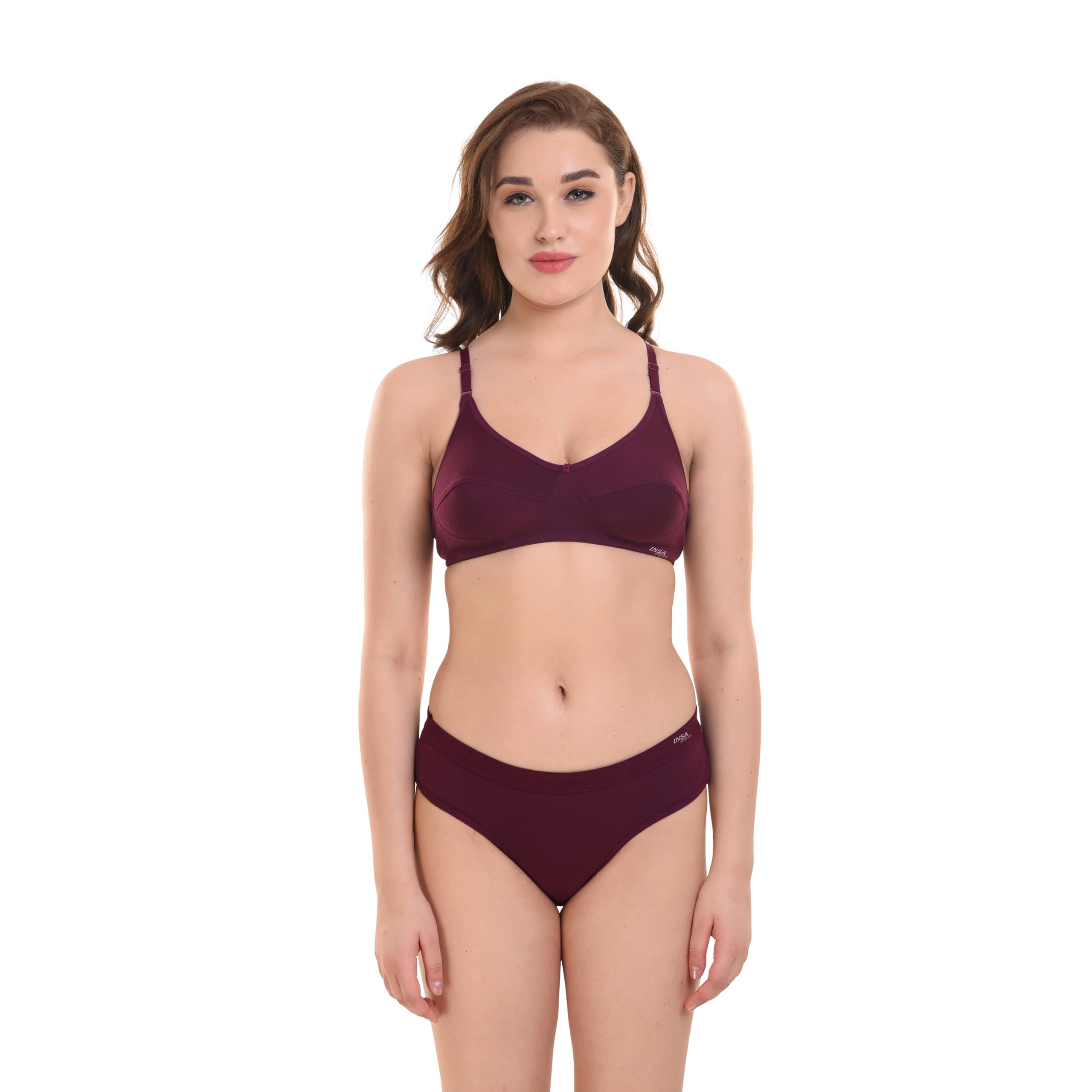 insa india Pack of 1 Women's & Girls Lingerie Set Full Coverage,Non Padded Bra Panty Set Purple 32B-picture-34