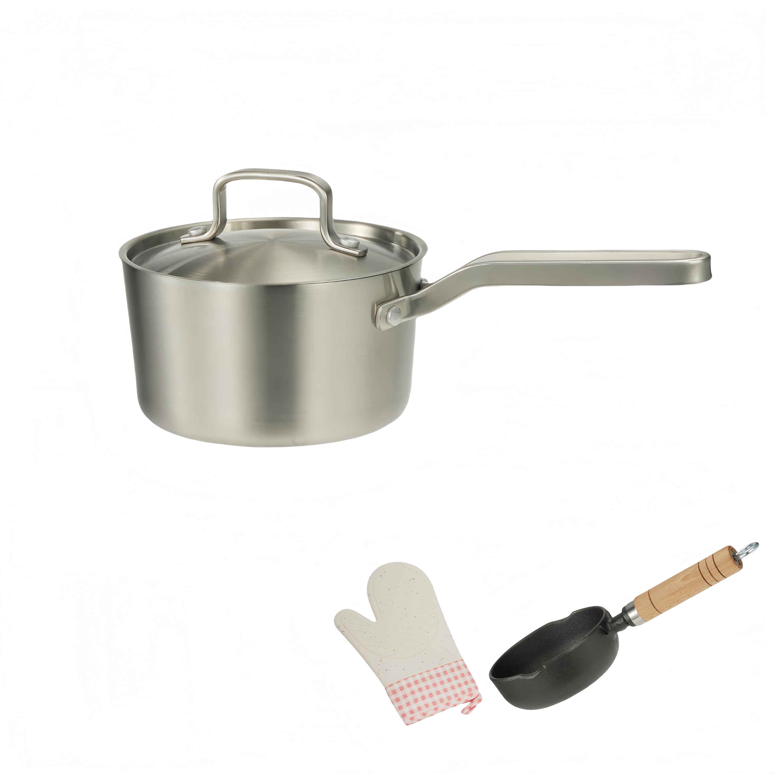 Pentola a 3 strati in acciaio inox con una sola mano, casseruola, cestello per friggere, piccola padella per olio in ghisa, compatibile elettromagnetica, riscaldamento rapido e uniforme di