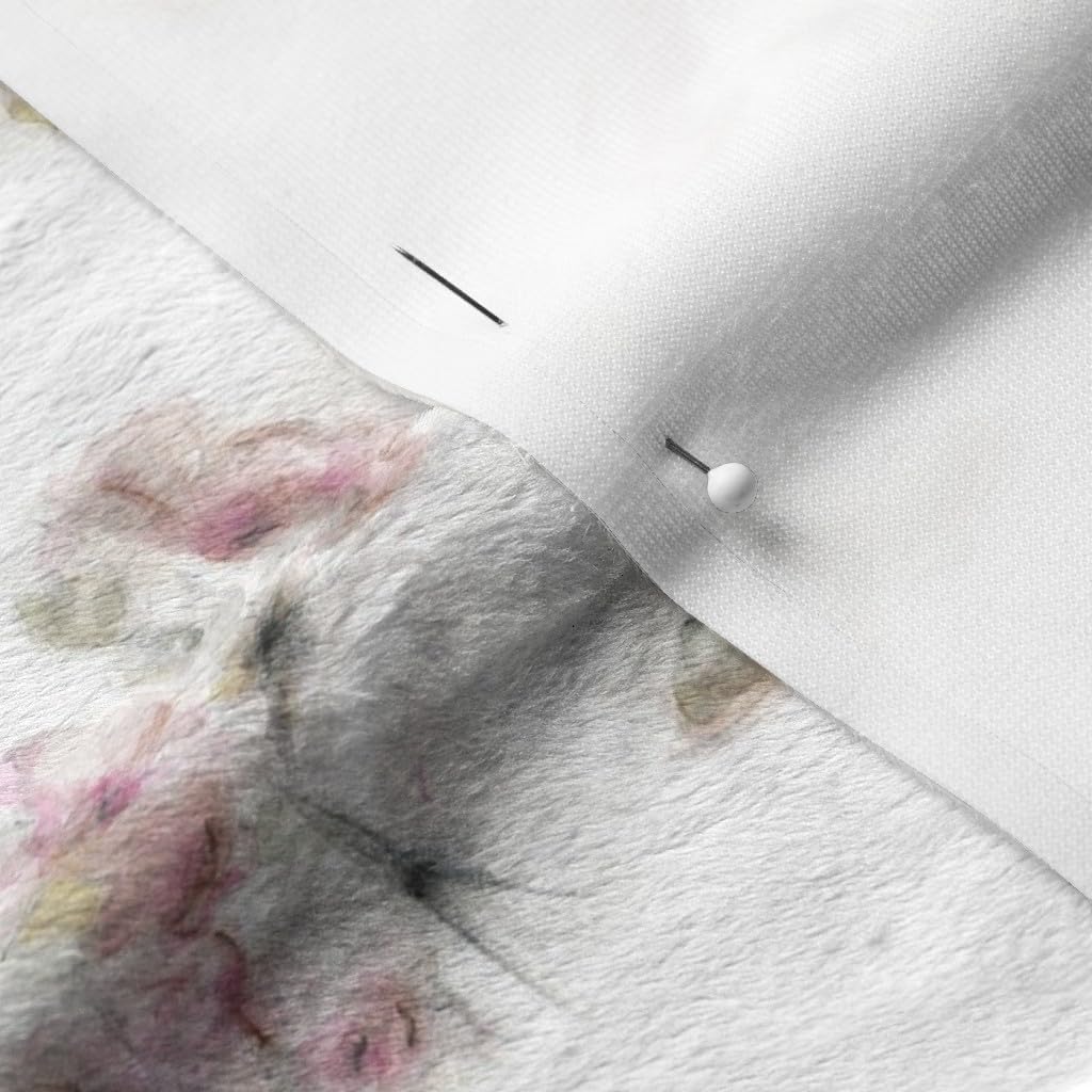 Spoonflower Fabric - Hummingbirds Flowers White Background Hummingbird Asian Floral Pink Printed on Minky Fabric by The Yard - Sewing Baby Blankets Quilt Backing Plush