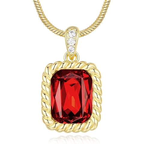 18K Gold Necklace for Women-Dainty Square Crystal Birthstone Pendant Chain, Gold Je...