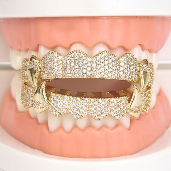 14K Teeth Grillz Hip Hop Dorado Plateado Top y Bottom miniatura 2
