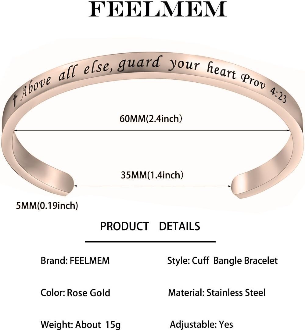 FEELMEM Bible Verse Bracelet Above All Else Guard Your Heart Prov 4:23 Cuff Bangle Bracelet Religious Jewelry Christian Gift - Image 2